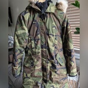 Canada Goose Green and Brown Camouflage Parka with Fur Hood